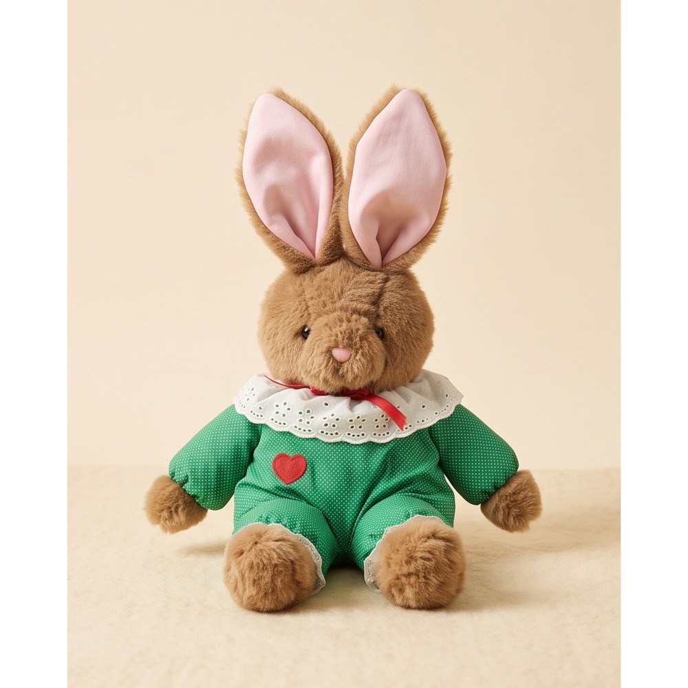 Vintage 1992 Paracutes‎ International Silver Co Bunny Plush Green Polka Dot